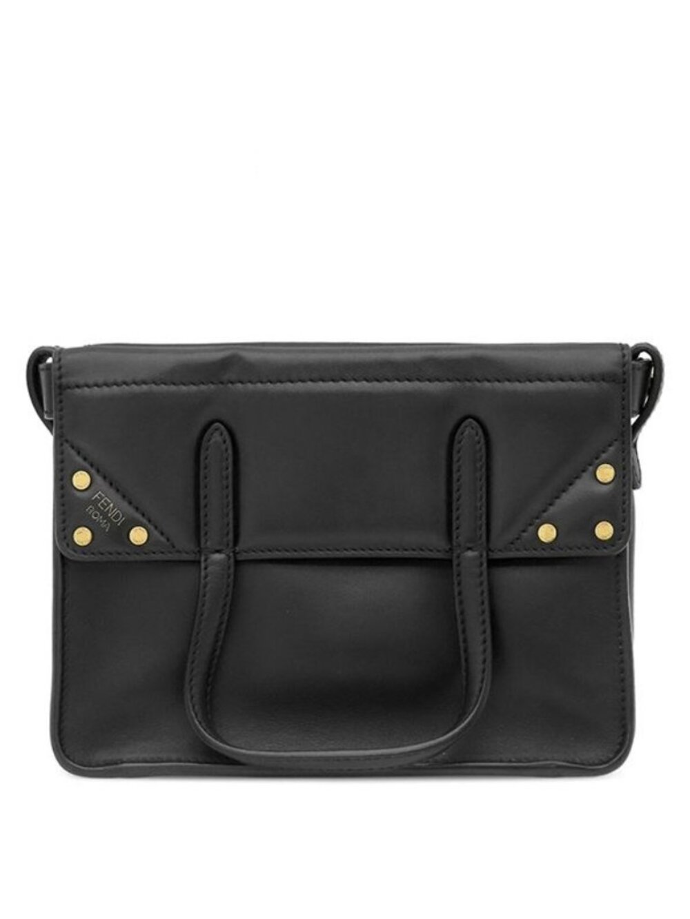 Fendi 2-Way Bag Flip Small Leather Black Gold Shoulder Handbag
